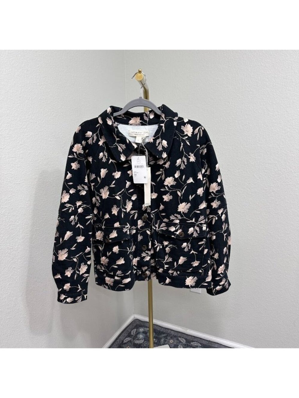 Saltwater Luxe Floral Button Up 100% Cotton Sweatshirt Jacket Womens Large NEW